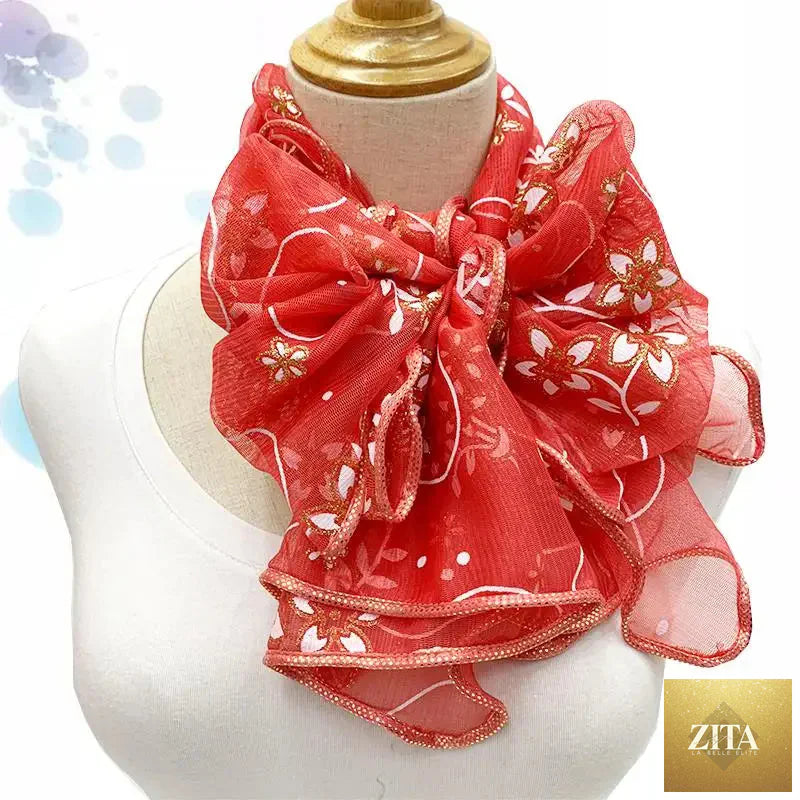 Lightweight lace silk scarf with elegant printed design, women’s neckerchief or shawl wrap from Trendy Attic Store01.