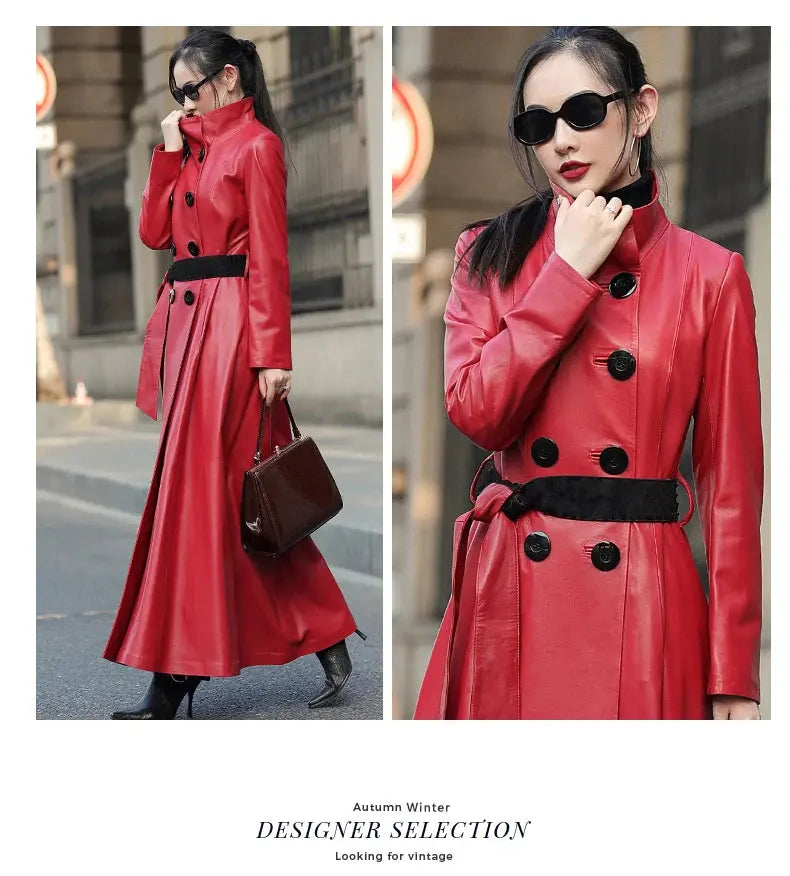 Mauroicardi Spring Autumn Extra Long Soft Pu Leather Trench Coat for Women Sashes Double Breasted Elegant Luxury Chic Overcoat ZITA LA BELLE ÉLITE