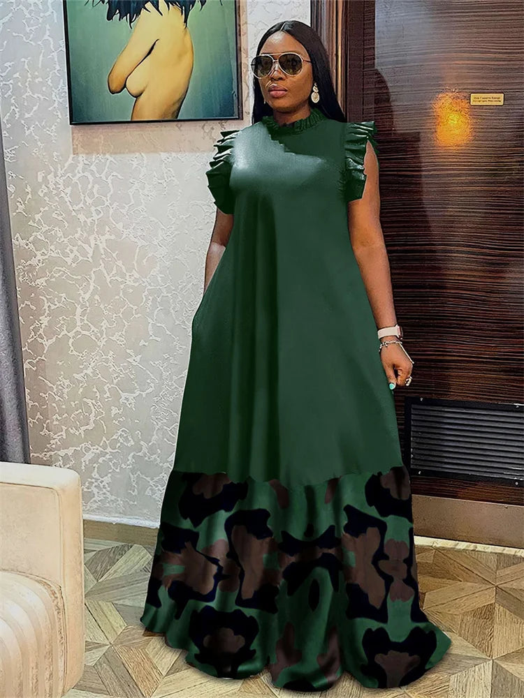 Wm star Plus Size Patchwork Elegant Full Length Maxi Dress