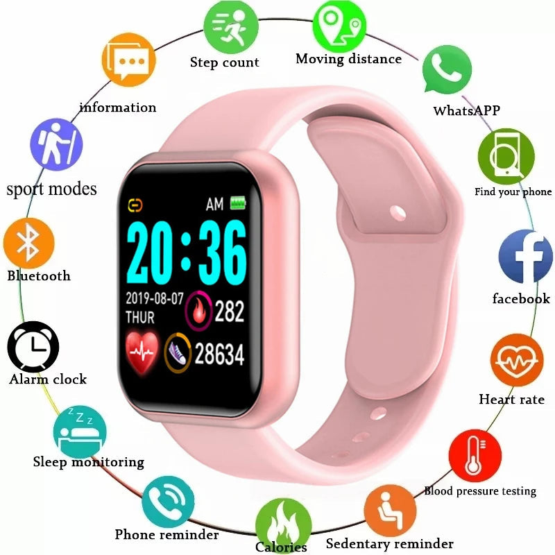 Multifunctional Smart Watch Men Women Bluetooth Connected Phone Music Pink Lucky