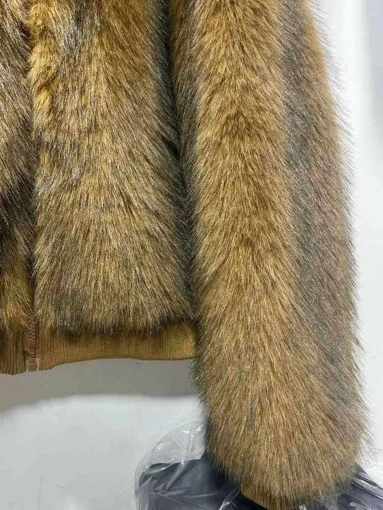 Fluffy Lapel Jackets for Women, Long Sleeves, Casual Zipper Jackets, Luxury Faux Fox Fur, Loose, Thick, Warm,Street Coats,Winter ZITA LA BELLE ÉLITE