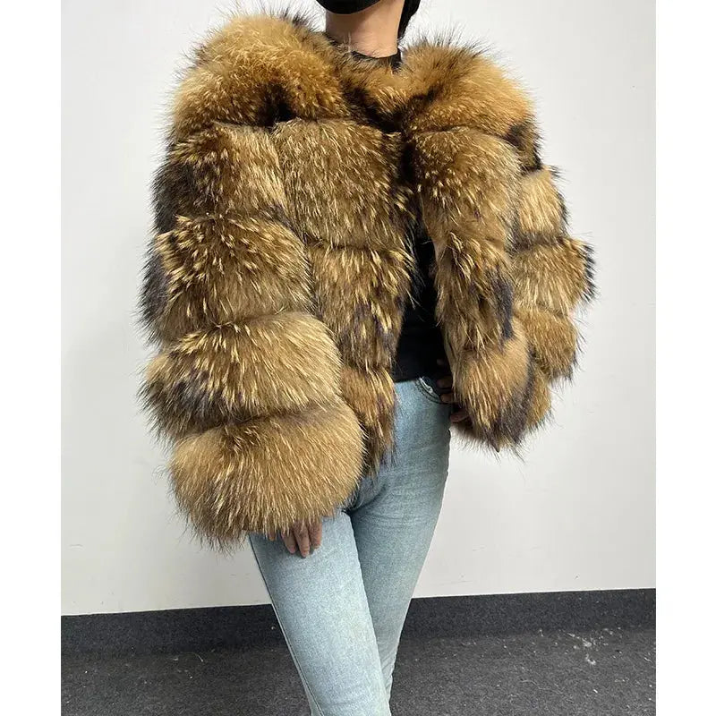 MAOMAOKONG Super Hot Winter Women Luxury Thick Real Raccoon Fur Coat Natural Fox Fur Jacket Plus Size Furry Jackets Female Vest ZITA LA BELLE ÉLITE