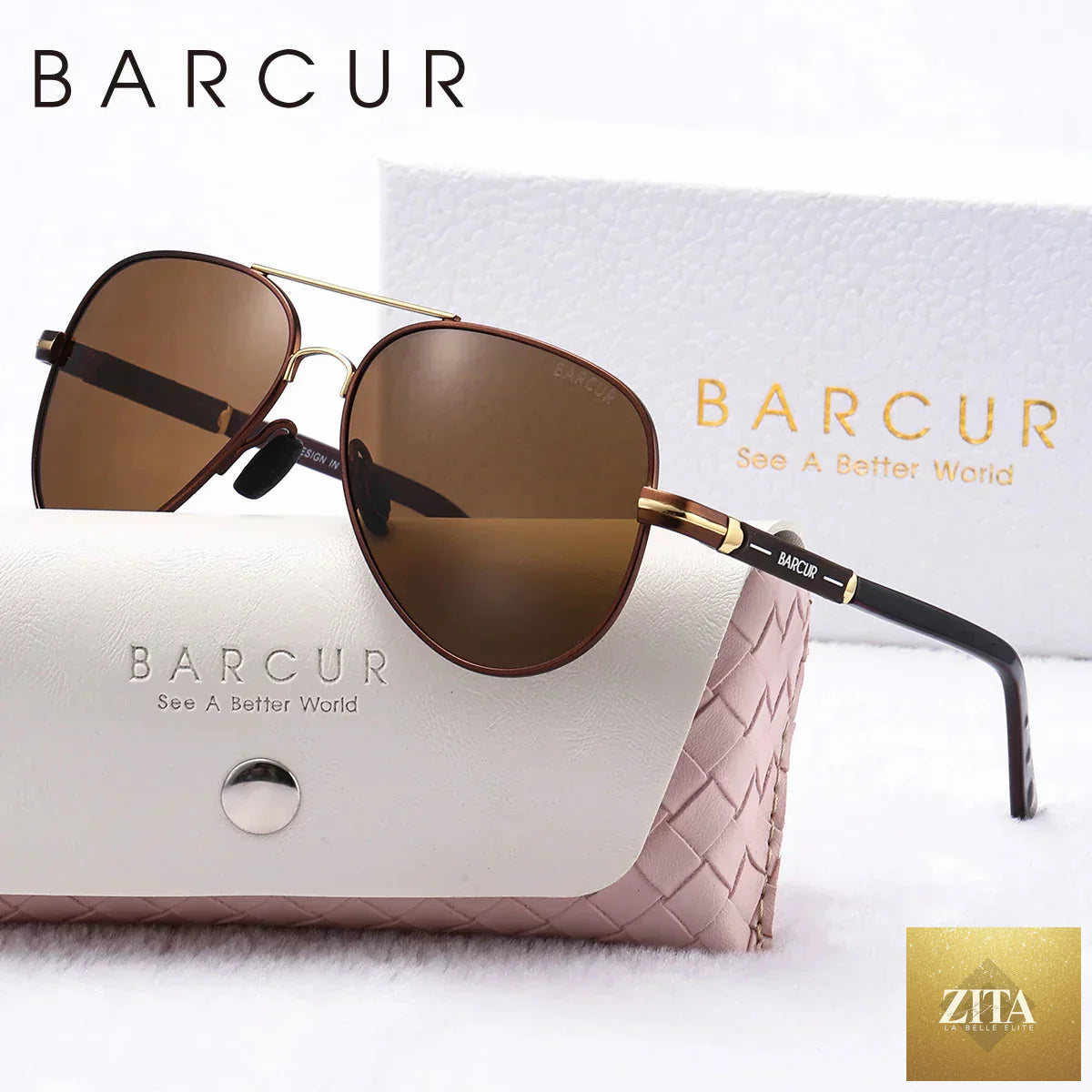 Stevvex BARCUR oversized polarized sunglasses for women with elliptical metal frames and UV400 protection, perfect for summer outdoor wear.