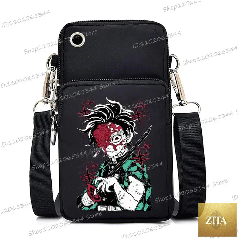 Demon Slayer Nezuko and Mitsuri crossbody backpack by Zita La Belle Elite, featuring colorful anime character design.