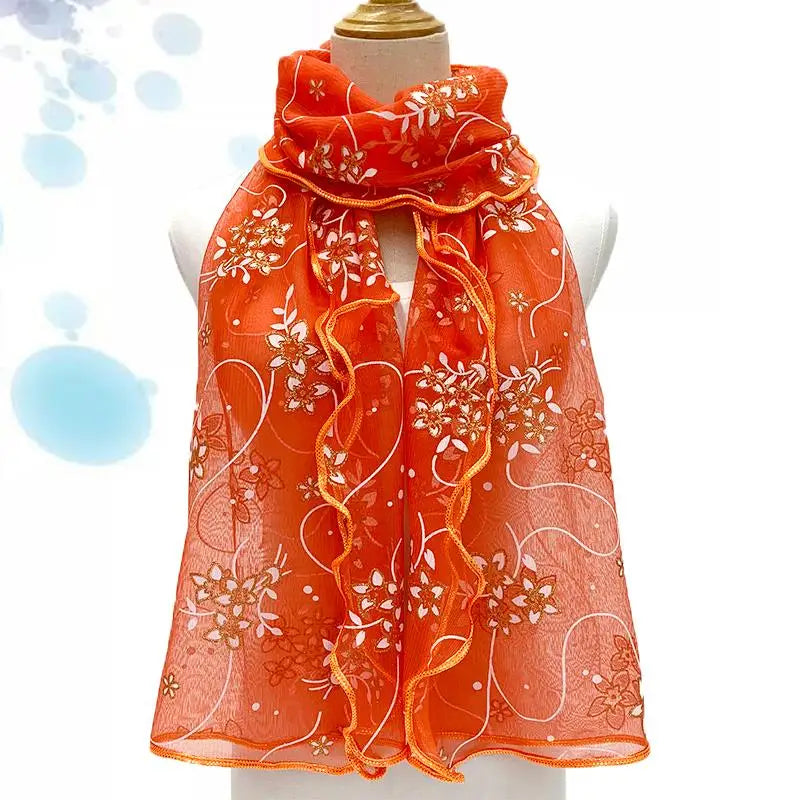 Lace Scarf Lightweight Elegant Print Silk Neckerchief Shawl Wraps