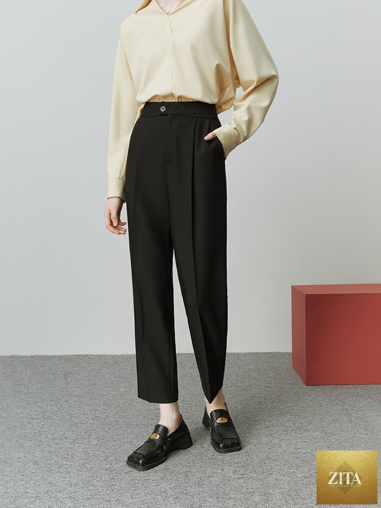 Women's tapered nine-point casual pants by nowadaysfashion, straight and loose fit with a versatile all-match style.