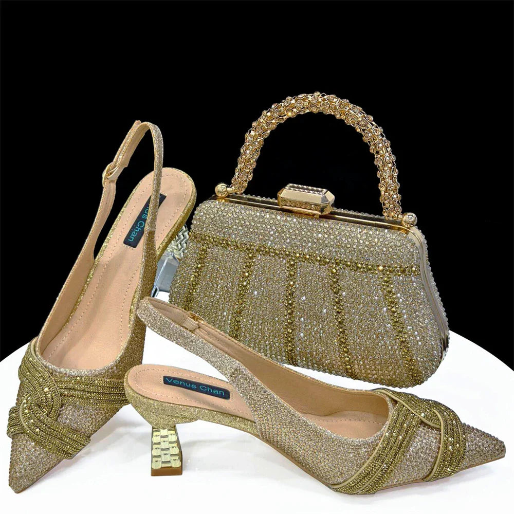Elegant Italian style shoes and matching bag set by EdleessFashion, luxurious design with intricate details and stylish finish.