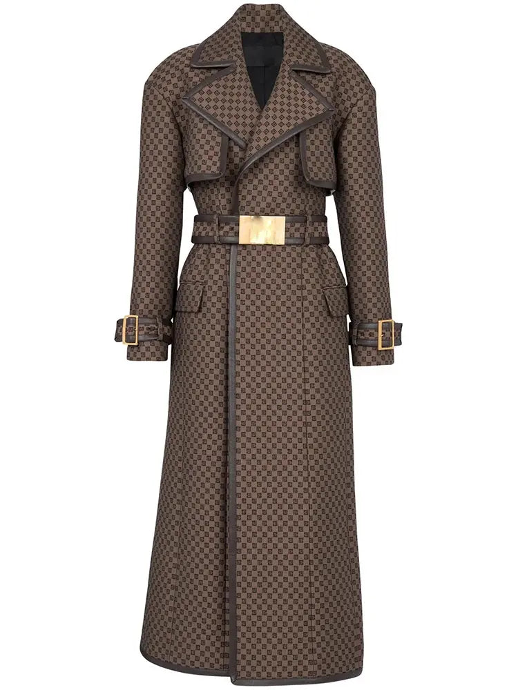 HIGH STREET Newest 2024 Fall Winter Designer Coat Women's Belted Monogram Jacquard Trench Overcoat ZITA LA BELLE ÉLITE