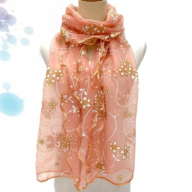 Lace Scarf Lightweight Elegant Print Silk Neckerchief Shawl Wraps