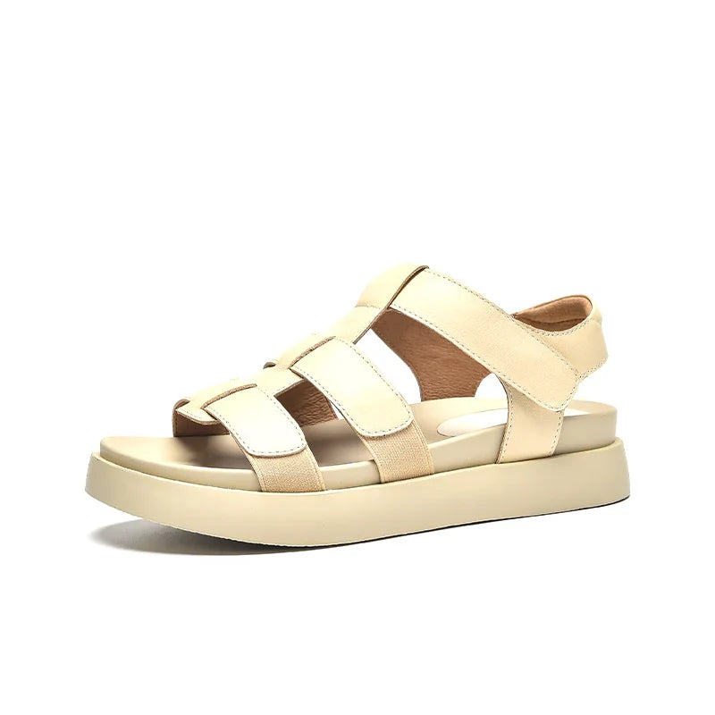 BeauToday Summer Gladiator Sandals Women Calfskin Leather Open Toe T-bar Strap Hook & Loop Summer Ladies Shoes Handmade 07130