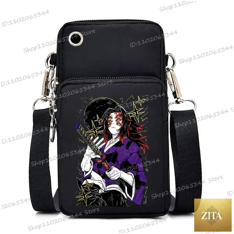 Demon Slayer Nezuko and Mitsuri themed crossbody purse with backpack straps, featuring vibrant anime character artwork.