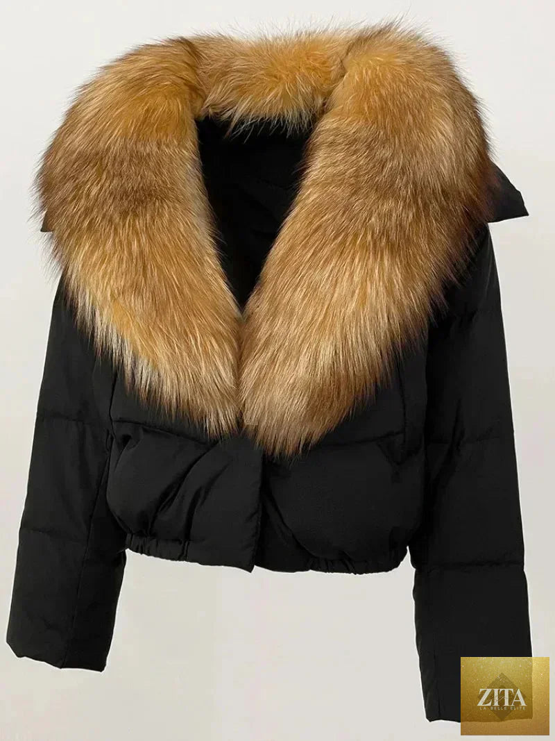 Down Jacket Women Short Puffer Jacket Thick New Big Natural Real Fox Fur Coat Autumn Winter Female White Duck Down Coat Feather