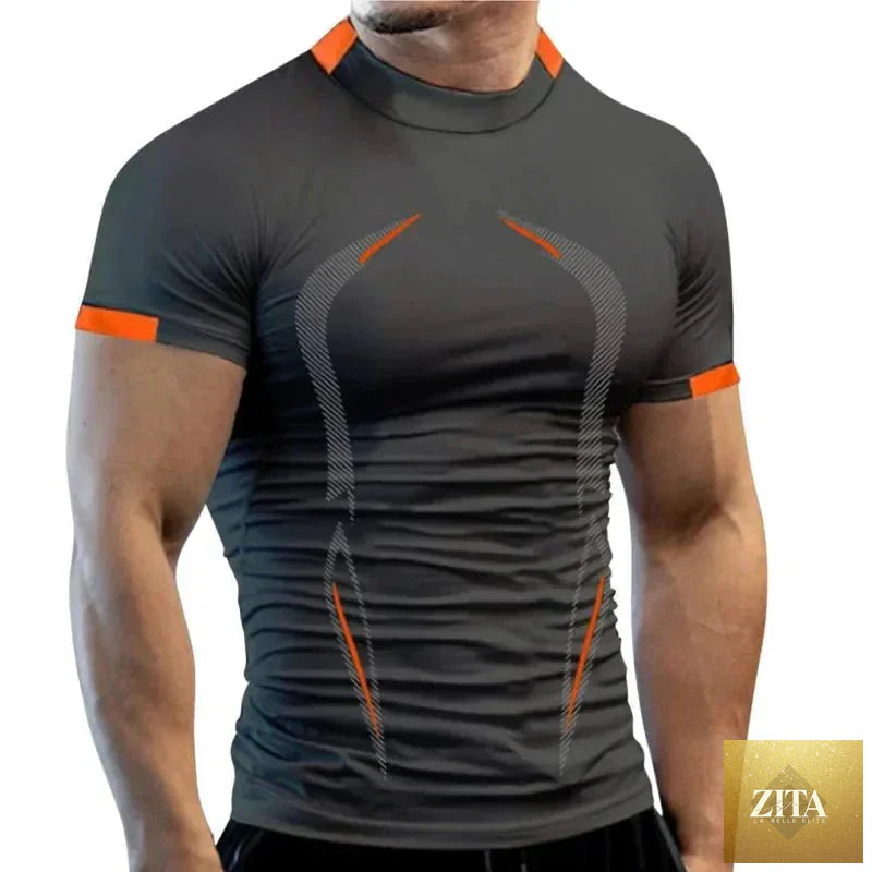 Mandotos men's breathable summer gym T-shirt with quick-drying fabric, ideal for jogging, running, and fitness training.