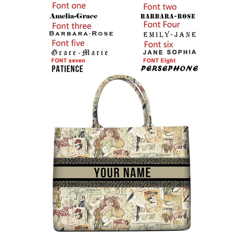 Personalized custom women's tote bag, canvas printed handbag, large capacity beach bag