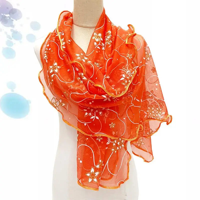 Lace Scarf Lightweight Elegant Print Silk Neckerchief Shawl Wraps
