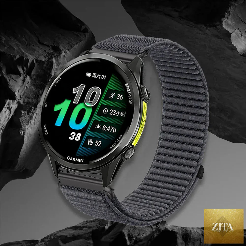 Coros nylon breathable watch band for COROS smartwatch, BandsCo Straps, showing close-up of adjustable strap and textured material.
