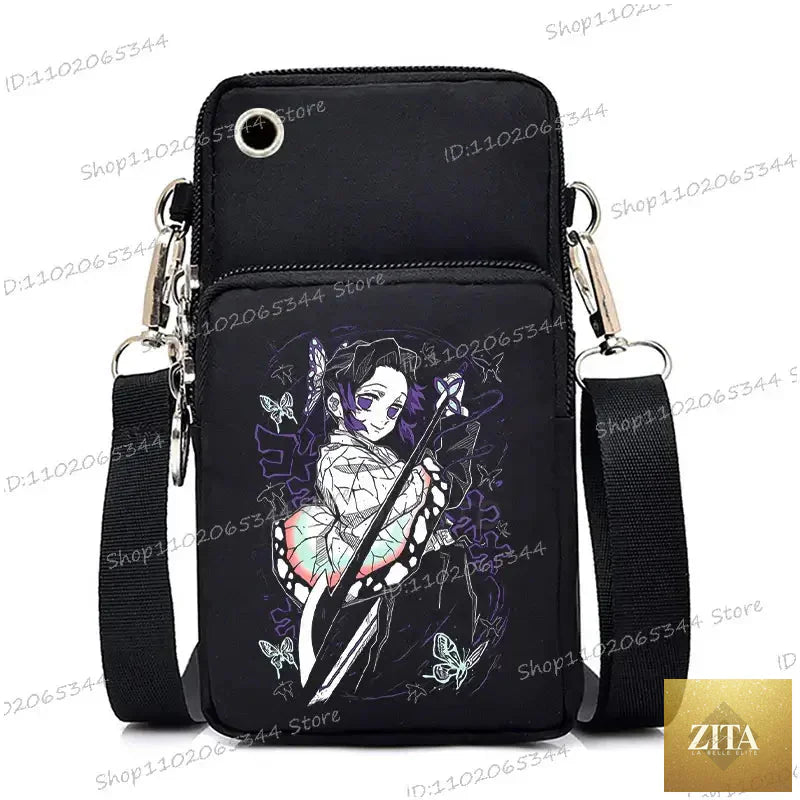 Demon Slayer Nezuko and Mitsuri crossbody purse backpack by Zita La Belle Elite showing colorful anime character design.