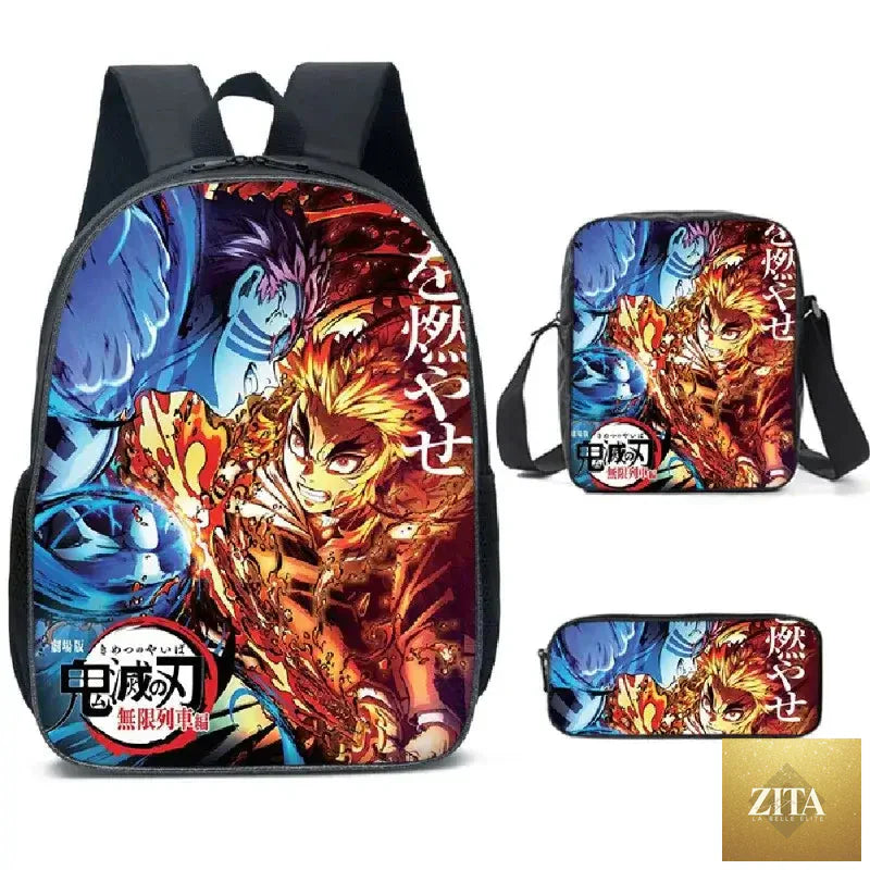 Nezuko Demon Slayer backpack from Infinite Visibility, featuring a colorful design in a 3-piece schoolbag set.