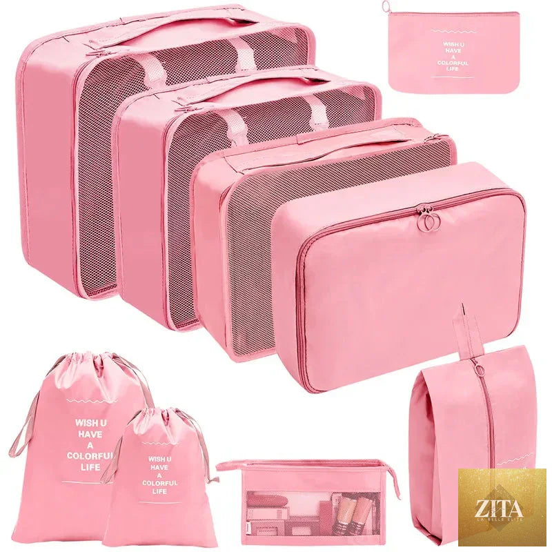 7/8/9/10-Pcs Travel Organizer Packing Cubes Set – Portable Luggage Storage Bags for Clothes, Shoes & Accessories