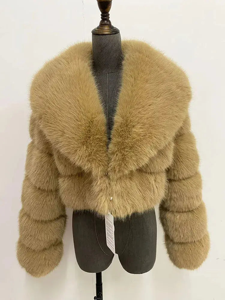 ZADORIN Luxury Big Collar Spliced Cropped Faux Fur Coat Woman Clothing Thicken Furry Faux Fur Jacket Winter Fur Coats Top Mujer ZITA LA BELLE ÉLITE