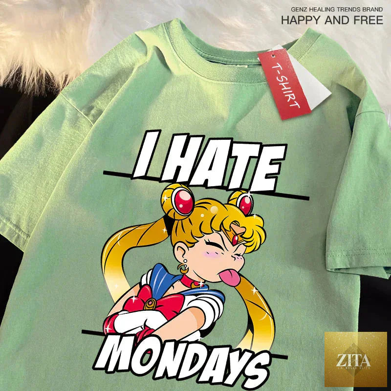 Sailor Moon tongue-out graphic T-shirt by Zita La Belle Elite, playful anime streetwear with vibrant design and bold colors.