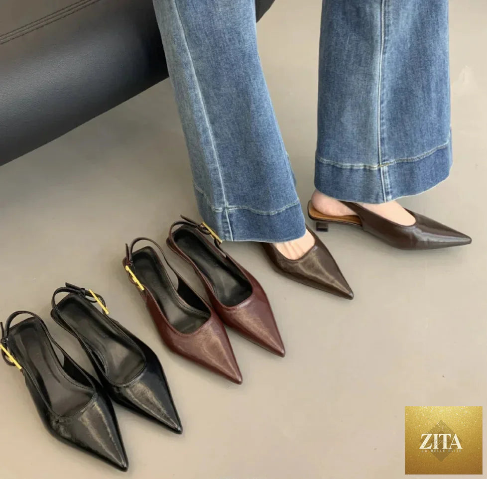 LadyShow.Store women's summer slip-on sandals with pointed toes, thin heels, and elegant slingback design for dressy occasions.