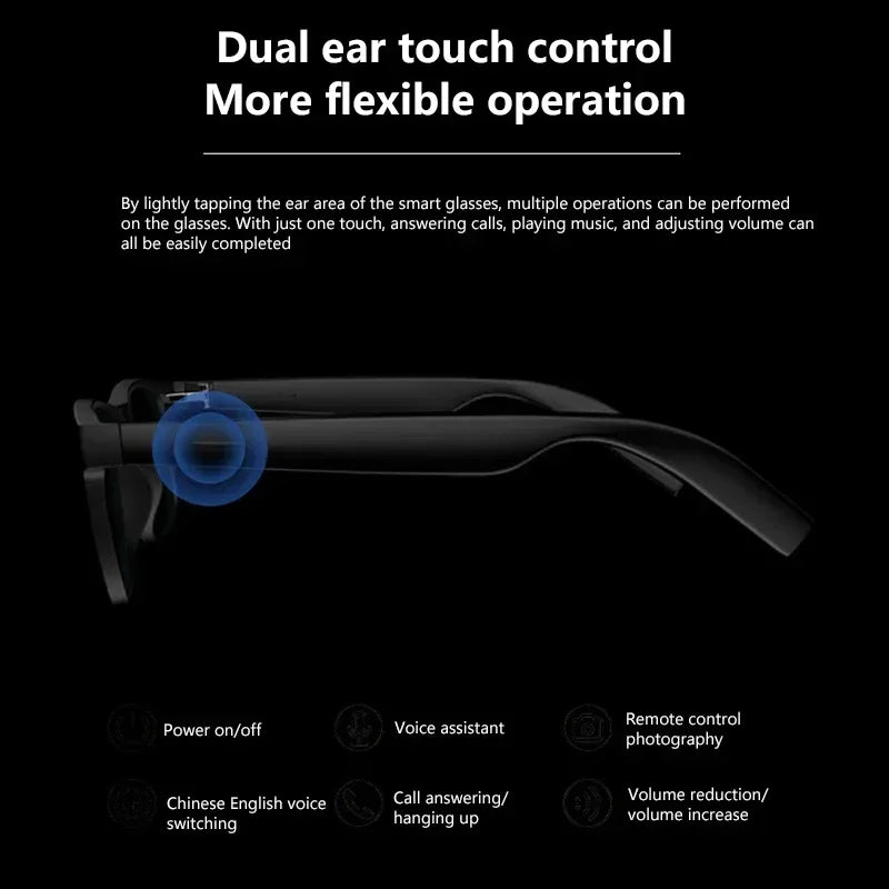 Lenovo Smart Glasses with touch control, 8K HD camera, Bluetooth, voice assistant, and AI translation for adults.