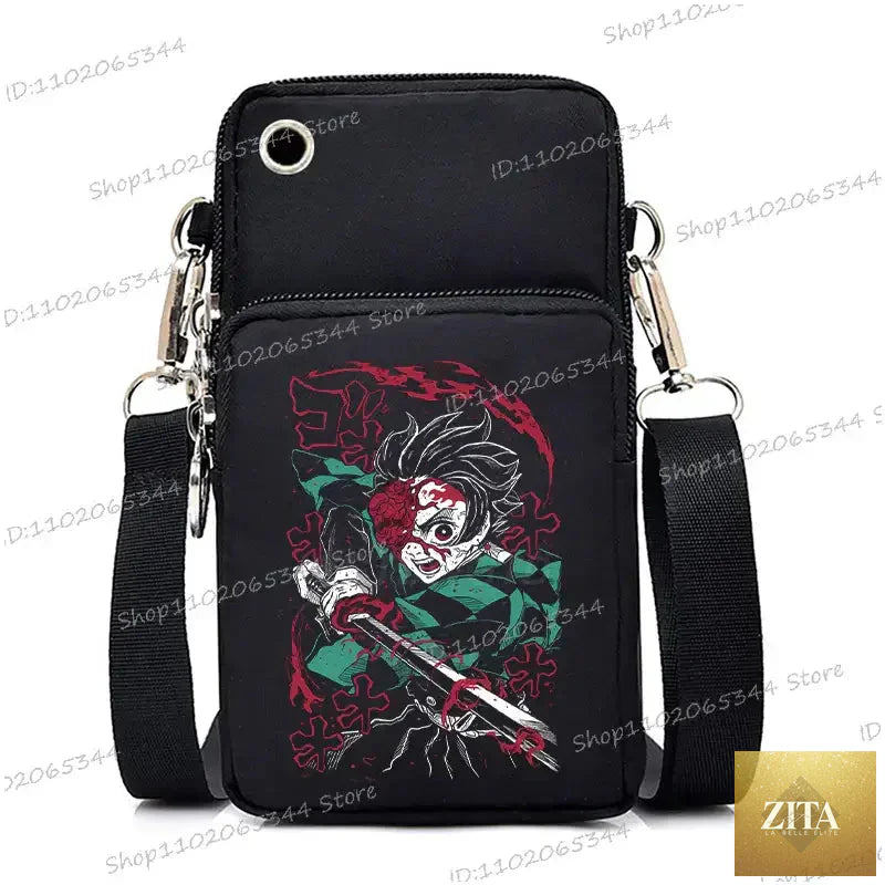 Zita La Belle Elite Demon Slayer phone bag featuring Nezuko and Mitsuri characters on a compact crossbody backpack.