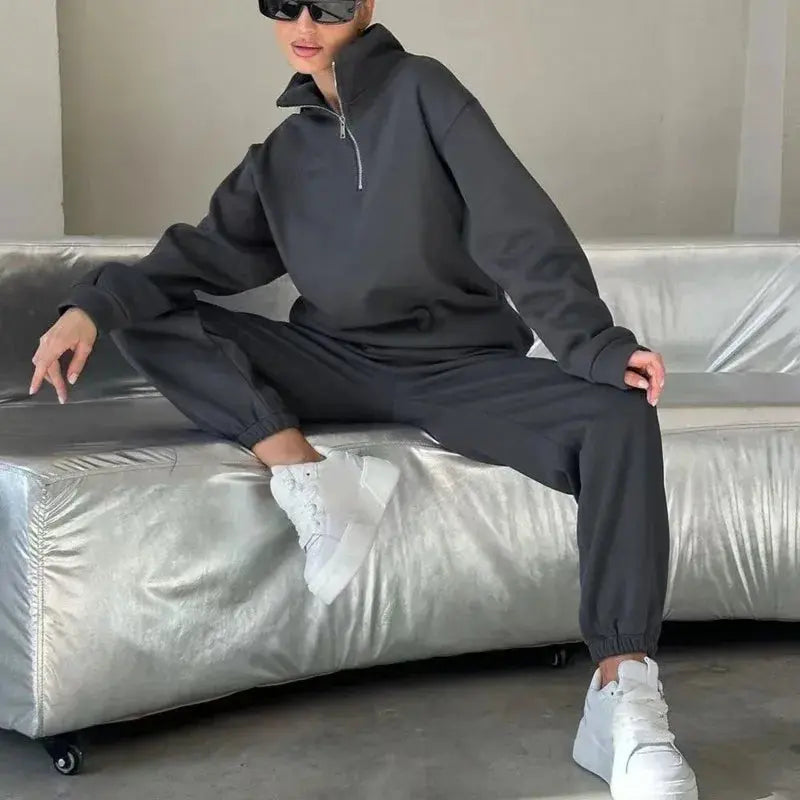 Letter Embroidered Casual Pant Sets Zipper Stand Collar Long Sleeve Hoodie Sporty Jogger Pant Fashion Tracksuit Women Outfits ZITA LA BELLE ÉLITE