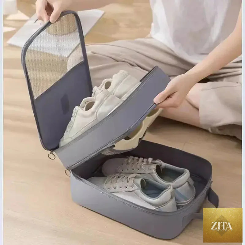 Travel Shoe Bag Storage Bag Washed Diagonal Breathable Mesh Multiple Pairs of Shoes Portable Shoe Box for Business Trips