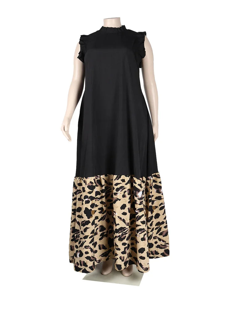 Wm star Plus Size Patchwork Elegant Full Length Maxi Dress
