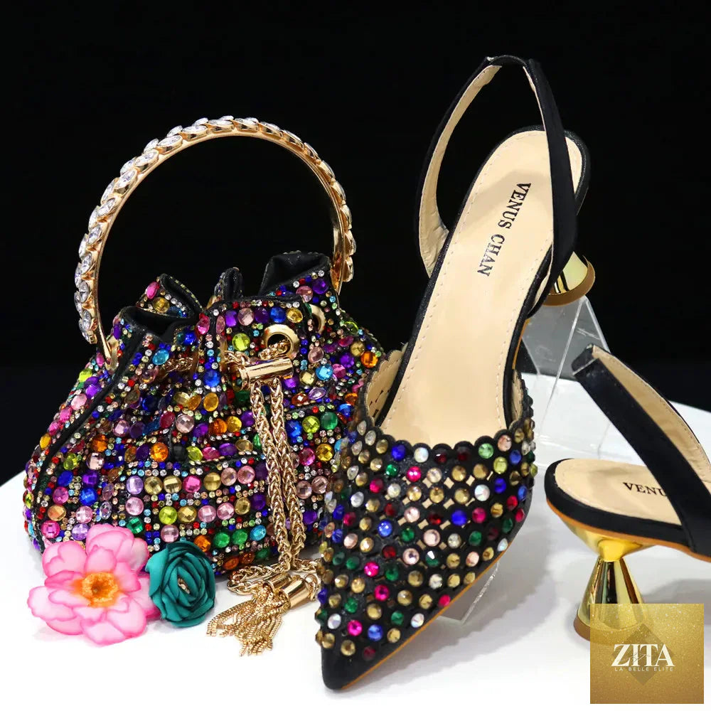 Elegant diamond design shoes and matching bag set by EdleessFashion, featuring luxurious style and intricate detailing.