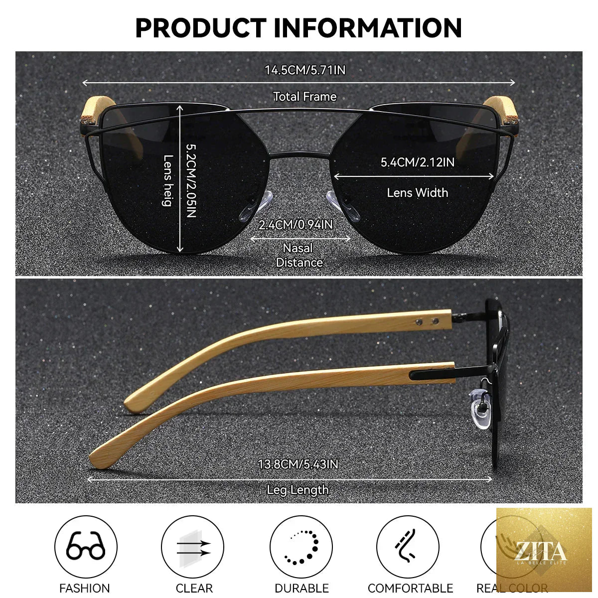 Stevvex BARCUR luxury women's polarized cat eye sunglasses with bamboo foot frame and mirrored lenses in a white gift box.