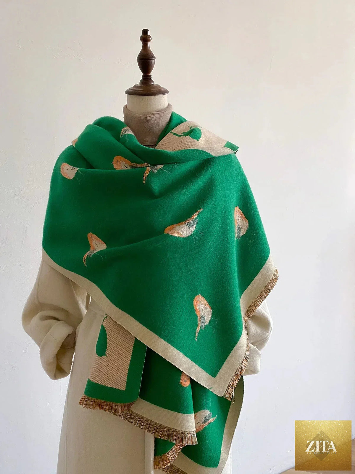 Thick cashmere blanket scarf for women, warm pashmina shawl, winter wrap, soft and cozy in neutral tones.