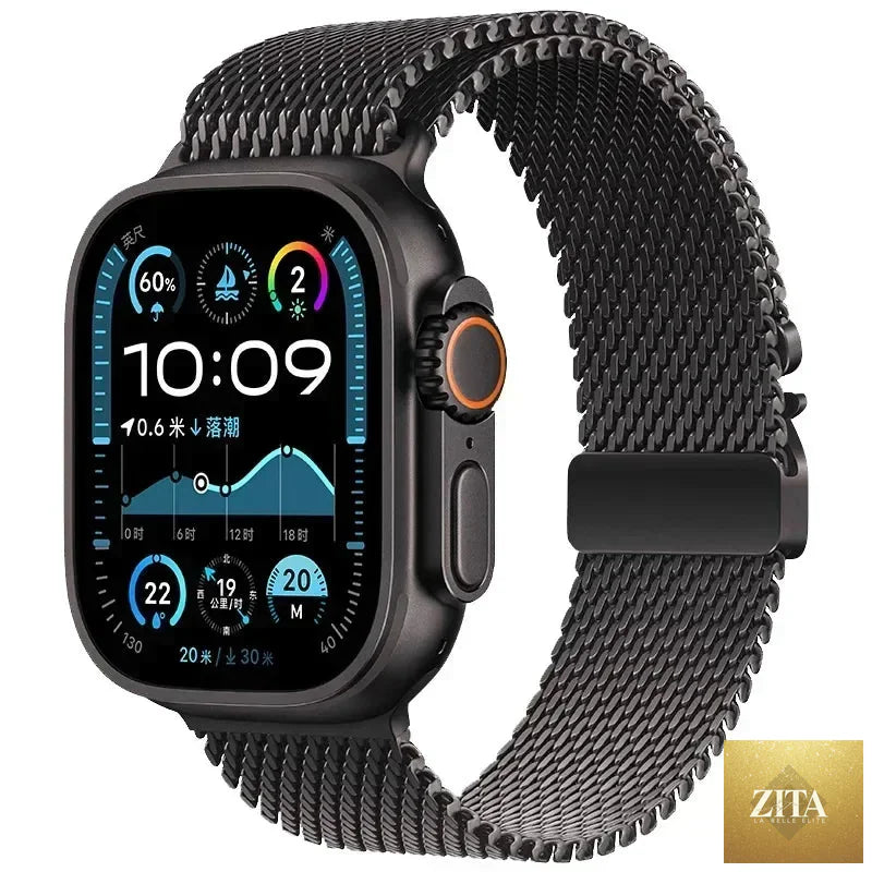 Apple Watch Titanium Milanese Loop strap by BandsCo Straps, featuring a sleek, durable metallic mesh design for Apple Watch.