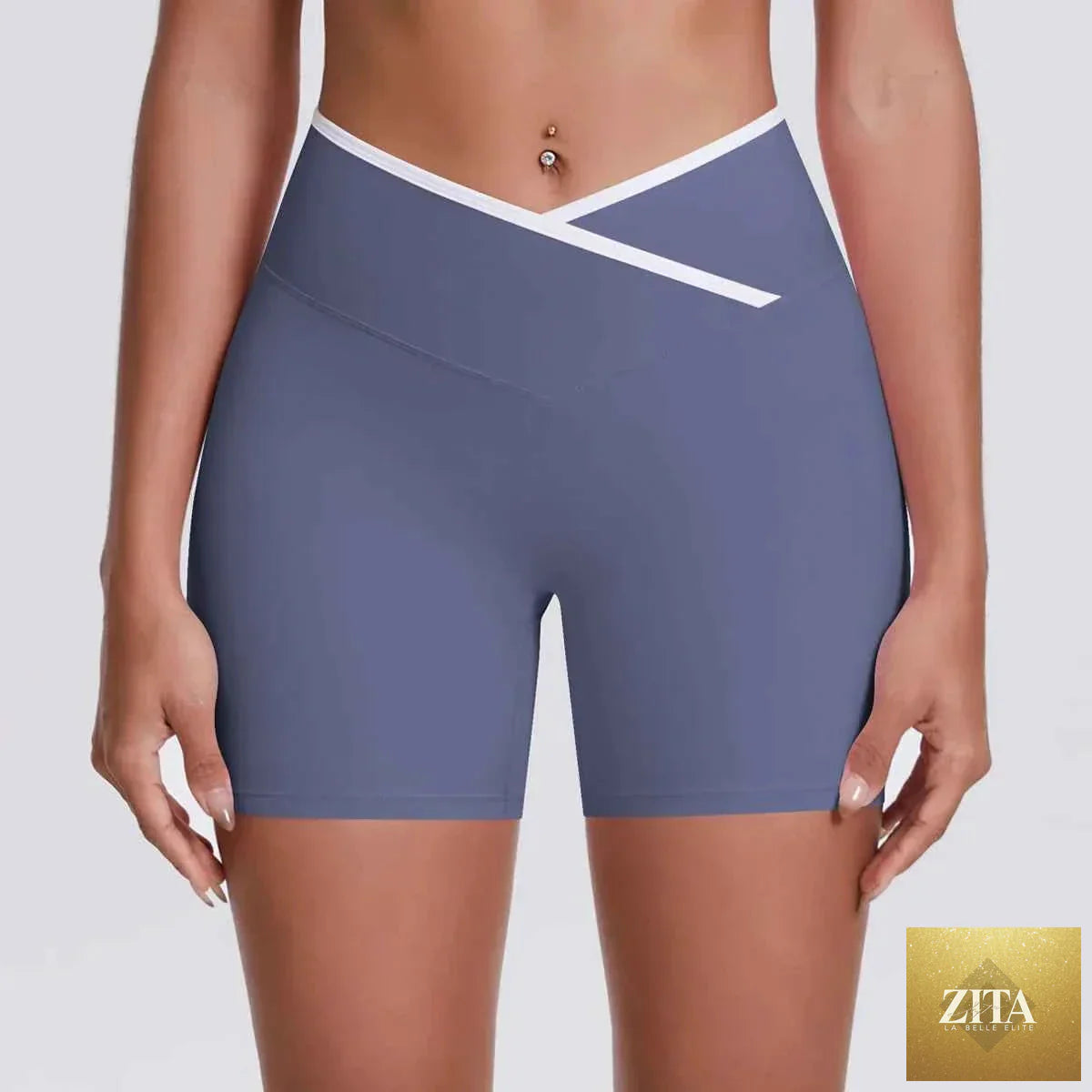 V-shaped waist women's yoga fitness shorts by THRIXINE, stretchy active shorts for workout and activewear.