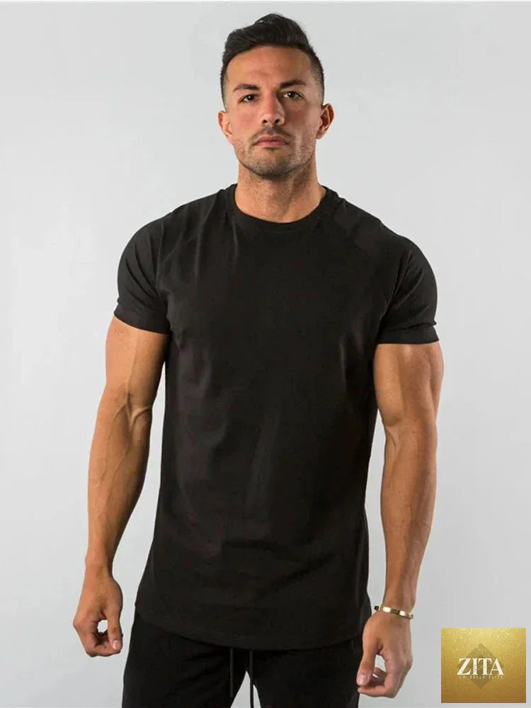 Mandotos men's casual short sleeve T-shirt, slim fit bodybuilder style, suitable for gym, fitness, and streetwear, summer wear.
