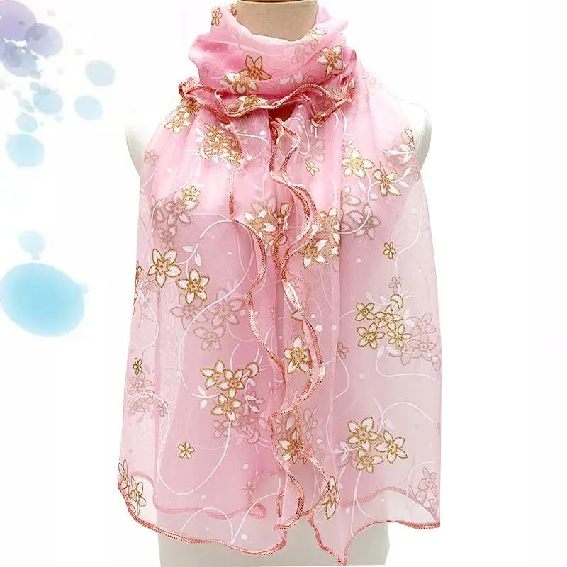 Lace Scarf Lightweight Elegant Print Silk Neckerchief Shawl Wraps