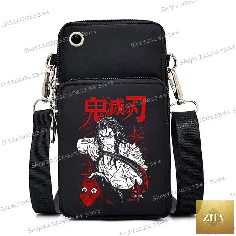 Zita La Belle Elite Demon Slayer phone bag featuring Nezuko and Mitsuri characters as a crossbody purse with backpack design.
