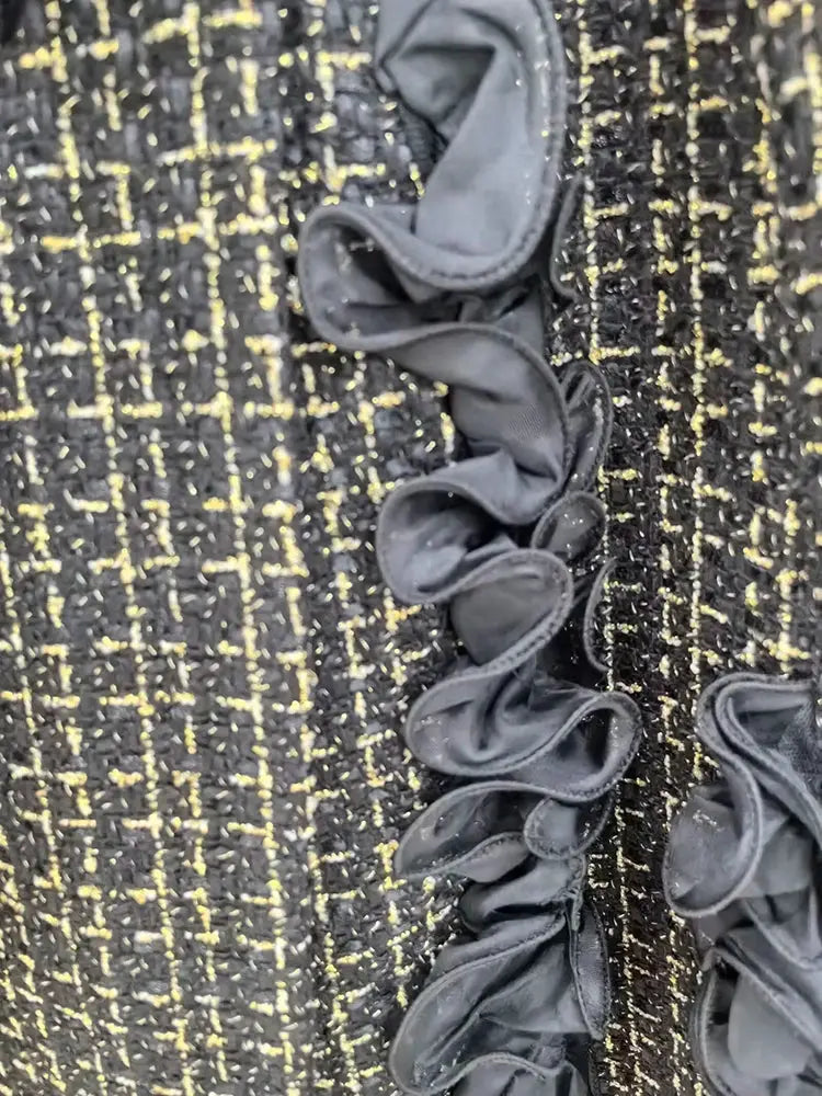 MoaaYina Winter Gray Black Coat With Grid Pattern And Double Breasted Lace Up Coat With Fungus Edge S-4XL ZITA LA BELLE ÉLITE