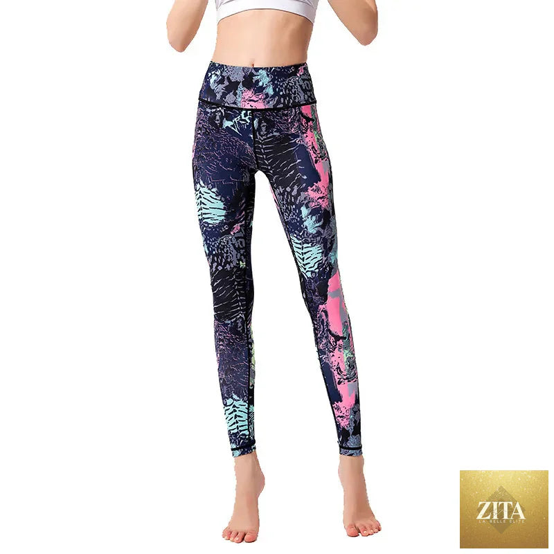 Black high waisted yoga leggings for women by THRIXINE, stretchy and comfortable activewear for fitness and casual wear.
