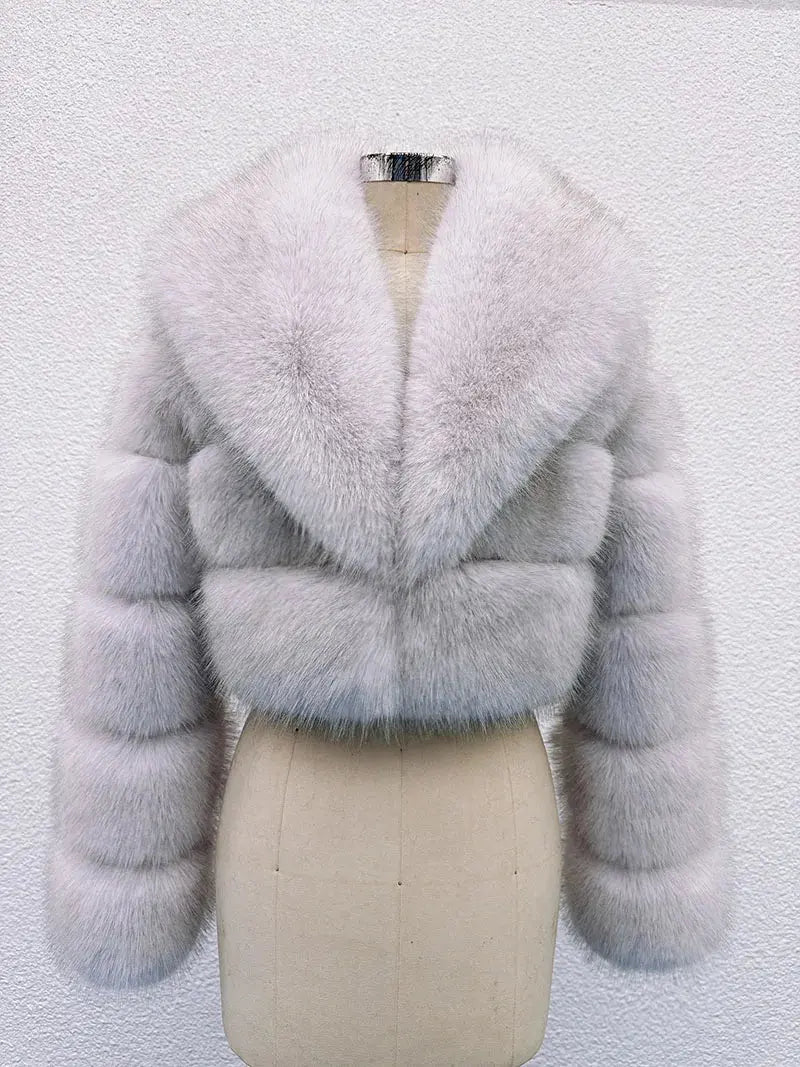 ZADORIN Luxury Big Collar Spliced Cropped Faux Fur Coat Woman Clothing Thicken Furry Faux Fur Jacket Winter Fur Coats Top Mujer ZITA LA BELLE ÉLITE