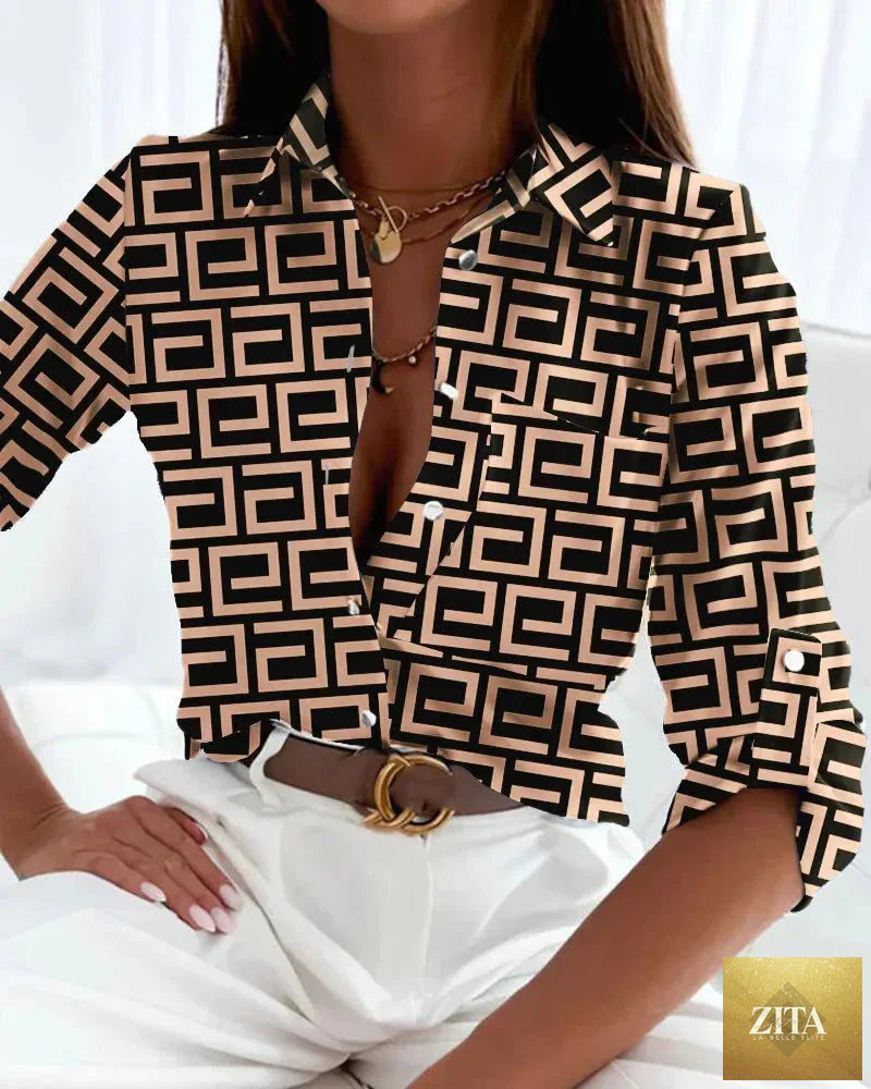 Women’s stripe print long-sleeve blouse by FitiqueFit, casualwear with a stylish striped pattern and relaxed fit.