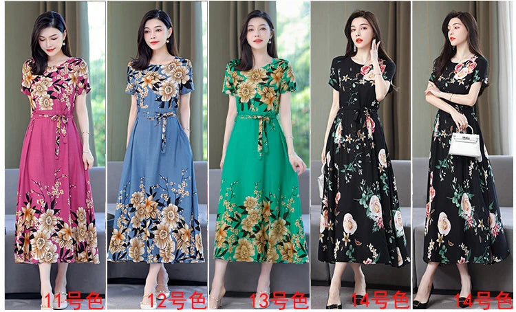 Women Summer Loose Casual O-neck Dresses Plus Size