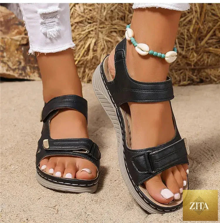 Women’s summer walking sandals by SMinvite, LLC featuring wedge heel and non-slip soles for comfortable, secure footwear.