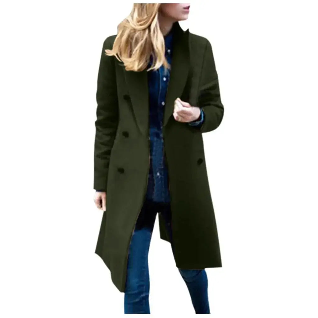 Mid-Length Woolen Women's Coat Double-Breasted Woolen Coats Trench Solid Color Autumn Winter Warm Outwear ZITA LA BELLE ÉLITE