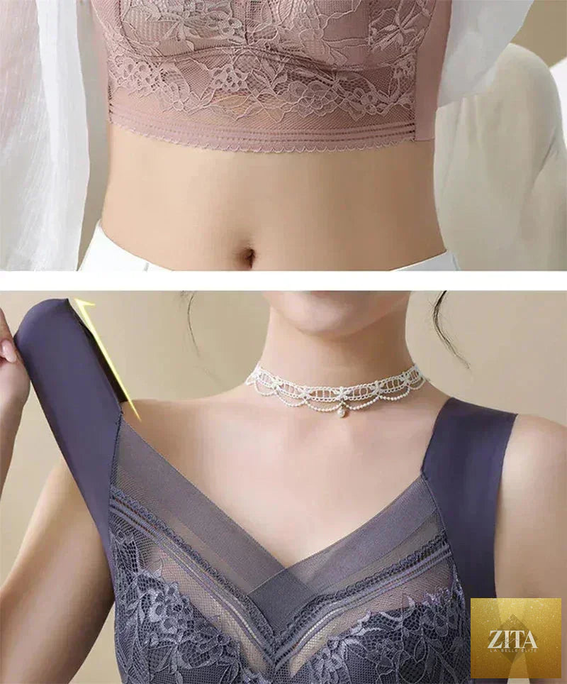 Femstylo L-6L women’s large wireless push-up ice silk bra with lace, seamless design, plus size summer lingerie top.