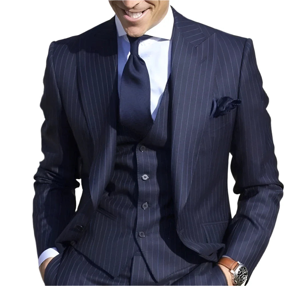 Men's Stripe Suit Blazer with Pants 3 Pieces (Jacket+Pants+Vest)