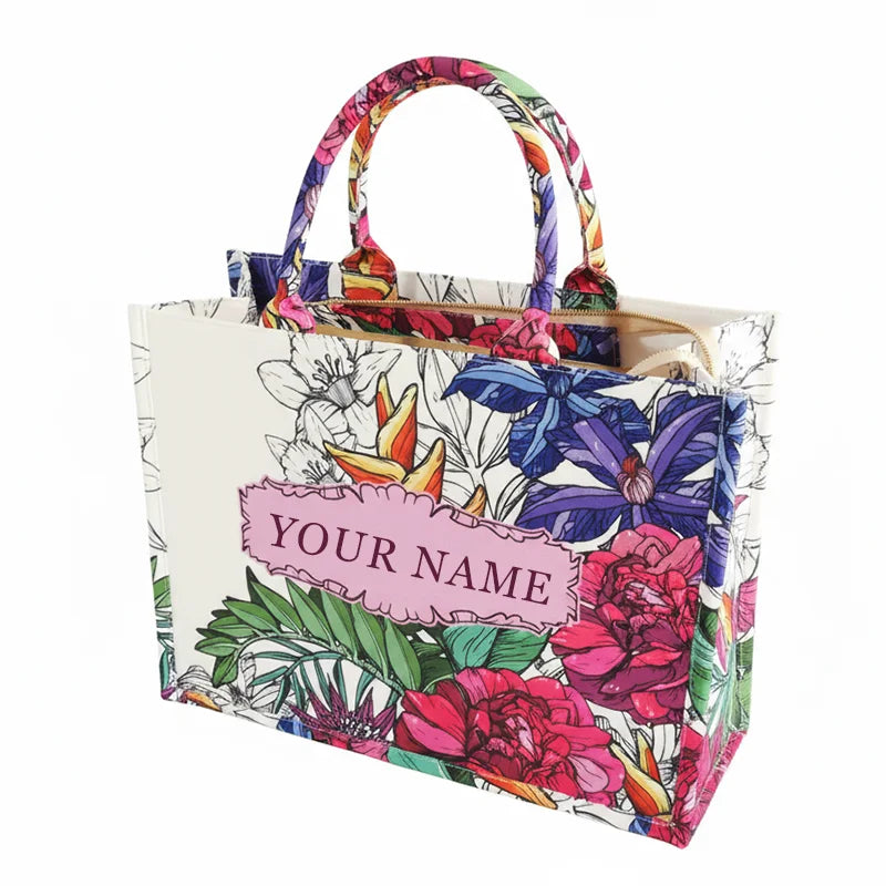 Personalized custom women's tote bag, canvas printed handbag, large capacity beach bag