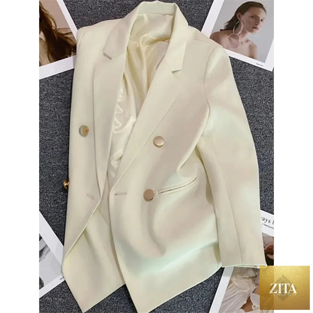 Elegant women’s spring blazer by LadyShow.Store, luxury double-breasted coat, solid color, stylish Korean fashion jacket.